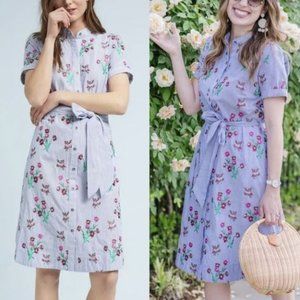 Anthropologie Maeve Floral Embroidered Belted Shirt Dress Size 0